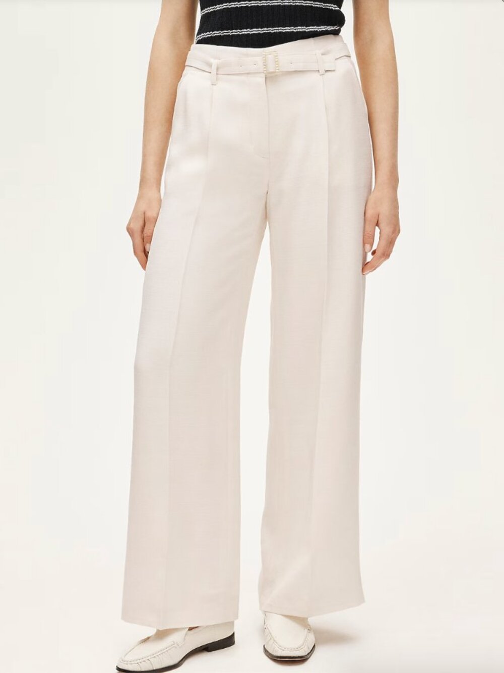 J. Crew Wide-Leg Belted Pant in Luster Canvas in Summer Linen (Cream) - Size 12